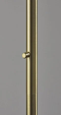Adesso Delaney Arc Floor Lamp, 76”H, Off-White Shade/Antique Brass Base