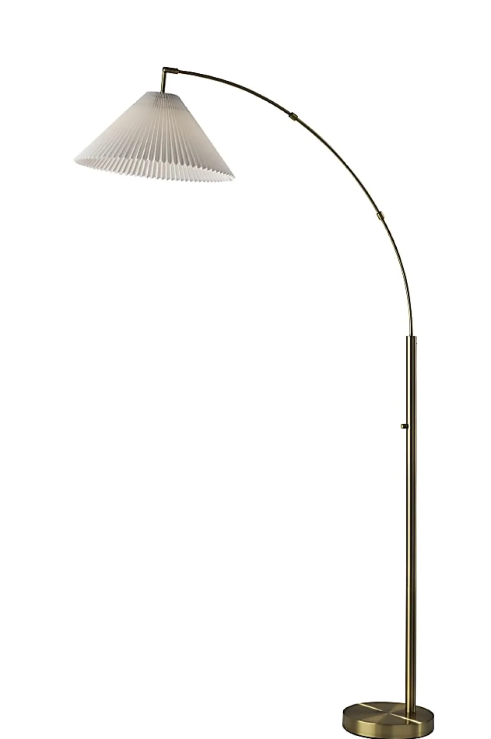 Adesso Delaney Arc Floor Lamp, 76”H, Off-White Shade/Antique Brass Base