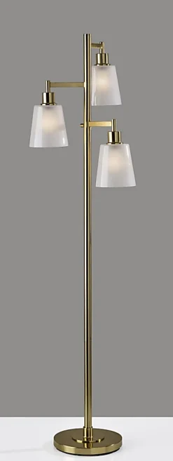 Adesso Gio Tree Lamp, Brass with White Glossed Glass Shade