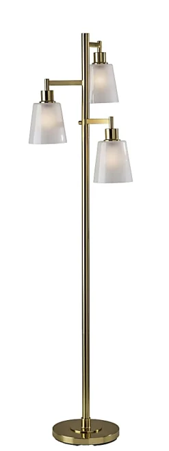 Adesso Gio Tree Lamp, Brass with White Glossed Glass Shade