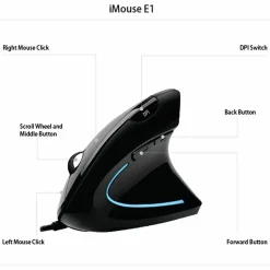 Adesso® iMouse E1 USB Illuminated Vertical Ergonomic  Optical Mouse, Glossy Black