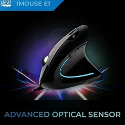 Adesso® iMouse E1 USB Illuminated Vertical Ergonomic Optical Mouse, Glossy Black