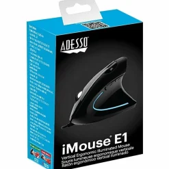 Adesso® iMouse E1 USB Illuminated Vertical Ergonomic Optical Mouse, Glossy Black