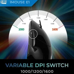 Adesso® iMouse E1 USB Illuminated Vertical Ergonomic Optical Mouse, Glossy Black