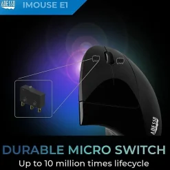 Adesso® iMouse E1 USB Illuminated Vertical Ergonomic Optical Mouse, Glossy Black