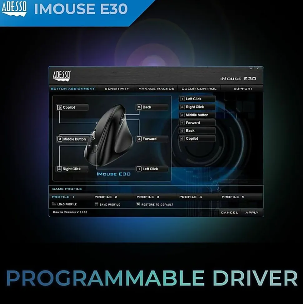 Adesso® iMouse E30 Wireless RF Right-Handed Vertical Optical Mouse