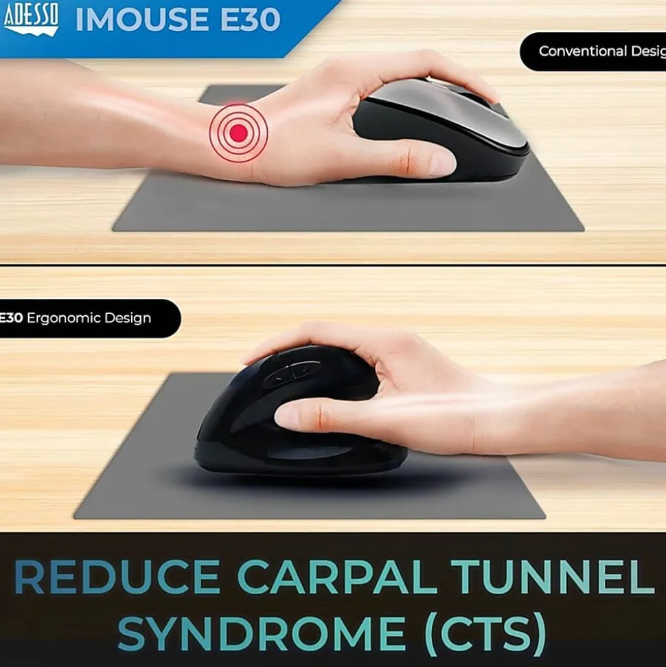 Adesso® iMouse E30 Wireless RF Right-Handed Vertical Optical Mouse