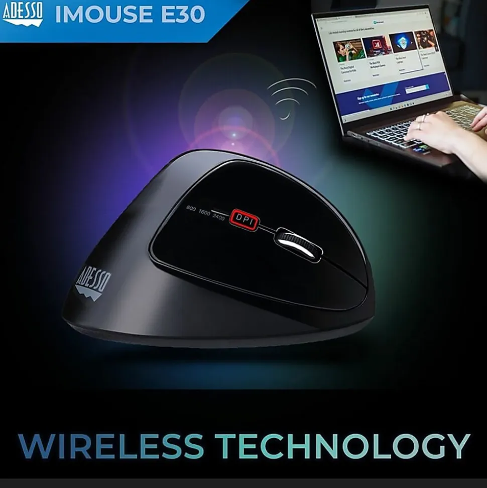 Adesso® iMouse E30 Wireless RF Right-Handed Vertical Optical Mouse