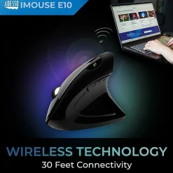 Adesso® iMouse E10 Wireless RF Vertical Ergonomic Optical Mouse