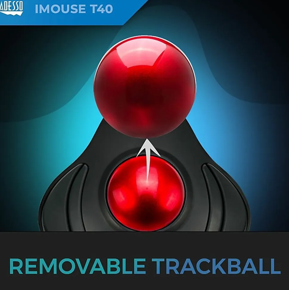 Adesso iMouse T40 - Wireless Programmable Ergonomic Trackball Mouse - Optical - Wireless - Radio Frequency - IMOUSET40