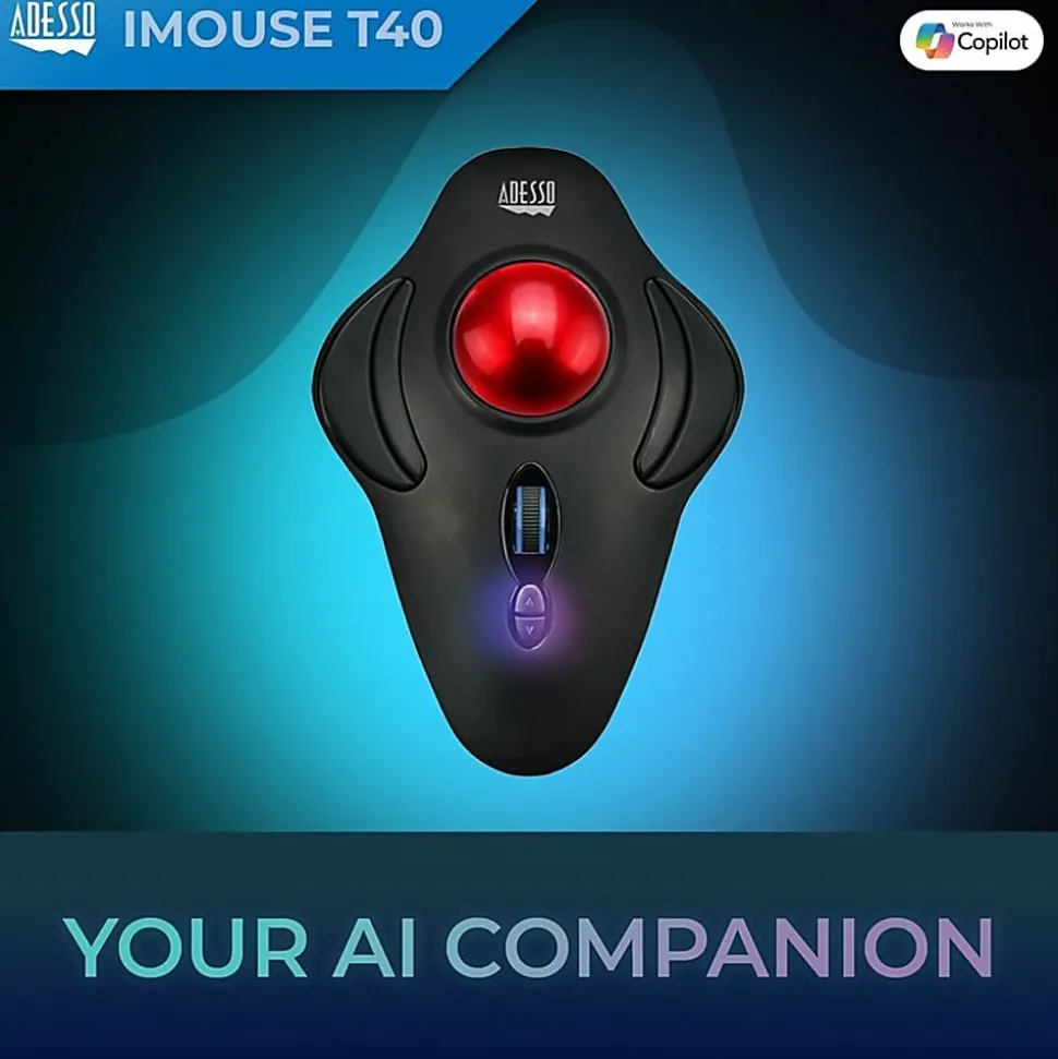Adesso iMouse T40 - Wireless Programmable Ergonomic Trackball Mouse - Optical - Wireless - Radio Frequency - IMOUSET40