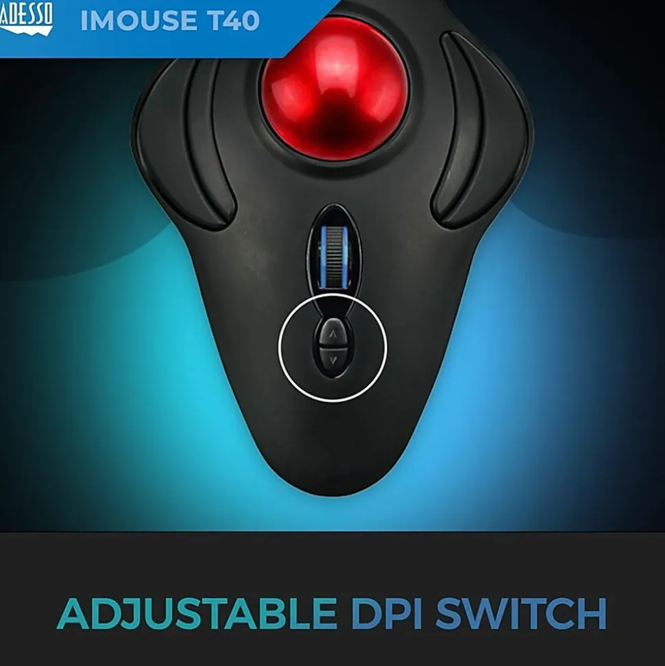 Adesso iMouse T40 - Wireless Programmable Ergonomic Trackball Mouse - Optical - Wireless - Radio Frequency - IMOUSET40