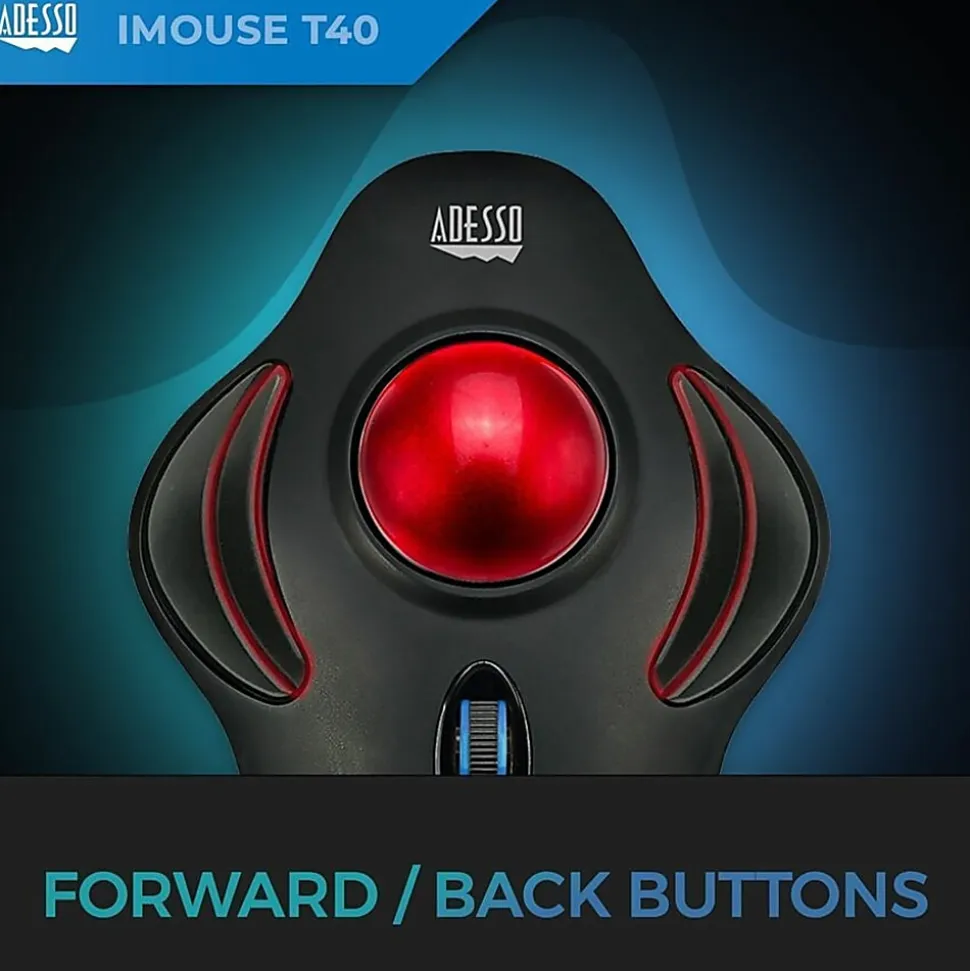 Adesso iMouse T40 - Wireless Programmable Ergonomic Trackball Mouse - Optical - Wireless - Radio Frequency - IMOUSET40