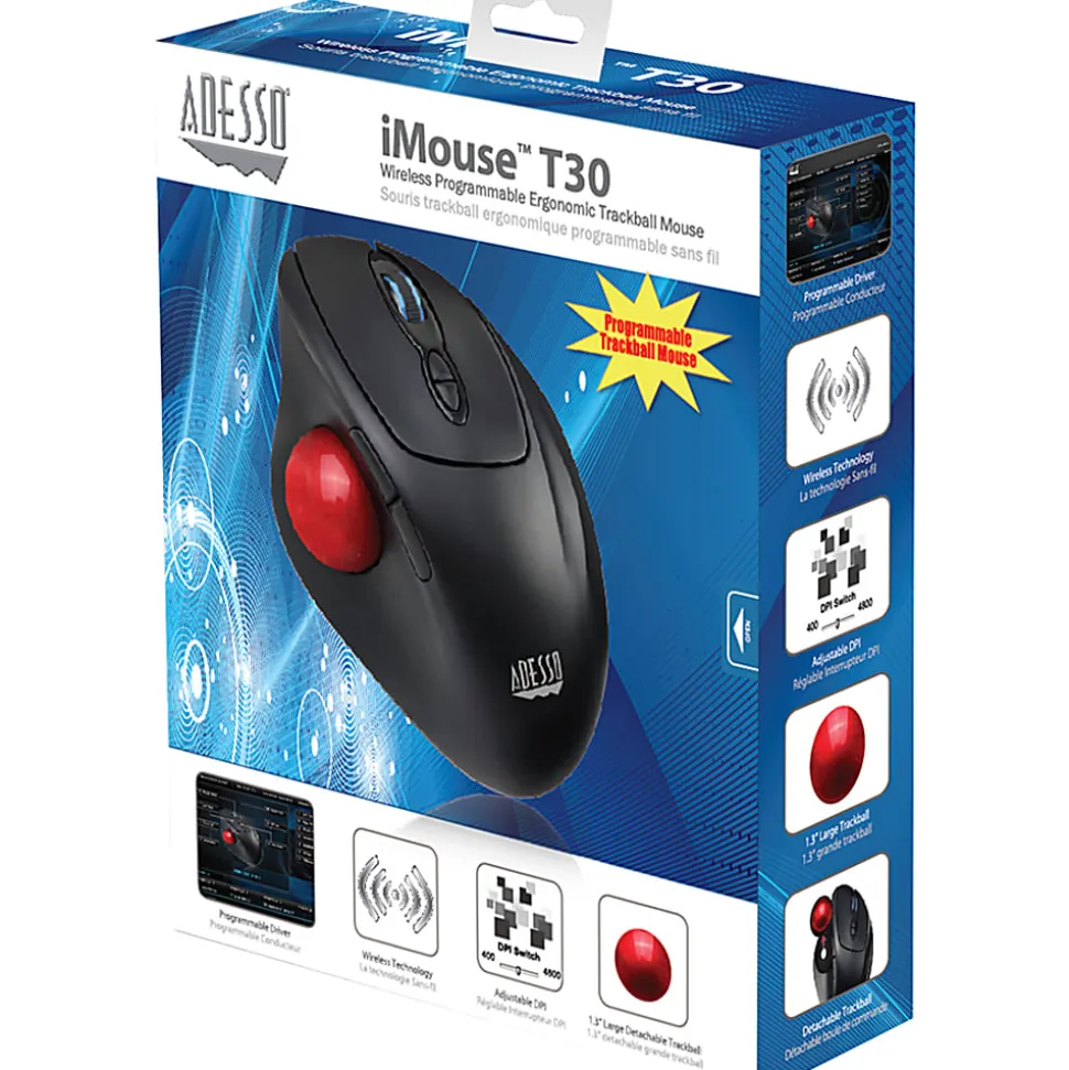 Adesso® iMouse T30 Wireless RF 4-Button Desktop Trackball Mouse