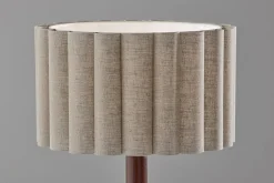 Adesso Laine Table Lamp, Antique Brass/Walnut with Beige Linen Shade