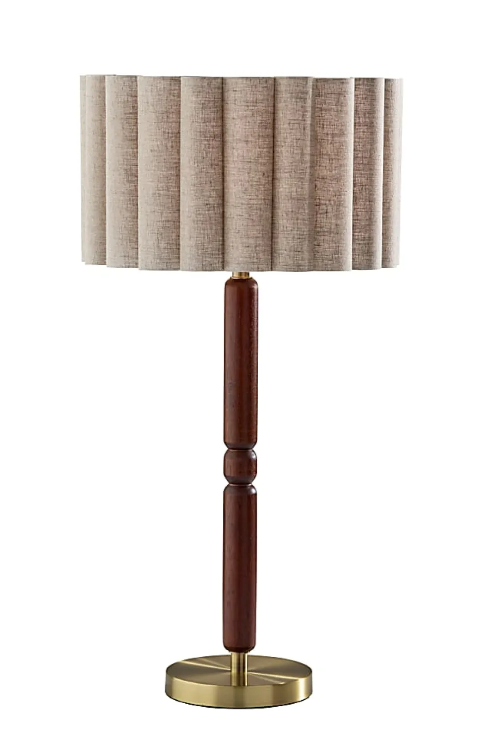 Adesso Laine Table Lamp, Antique Brass/Walnut with Beige Linen Shade