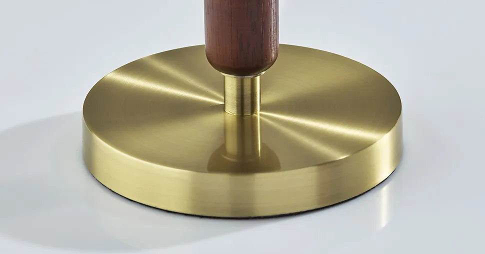 Adesso Laine Table Lamp, Antique Brass/Walnut with Beige Linen Shade