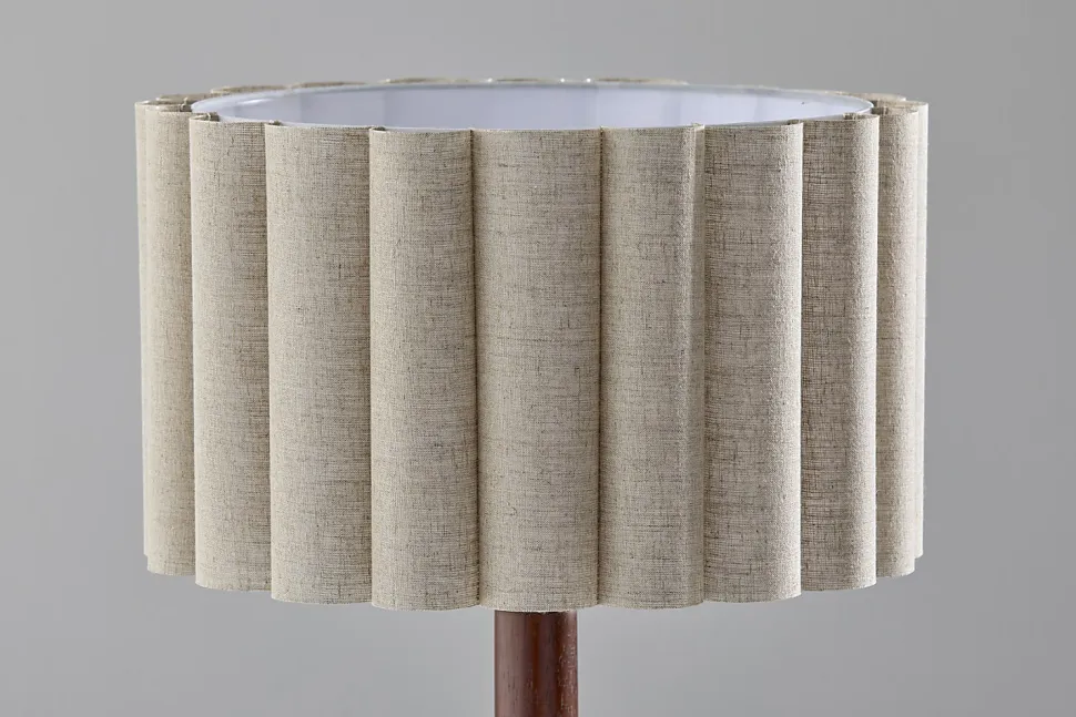 Adesso Laine Table Lamp, Antique Brass/Walnut with Beige Linen Shade