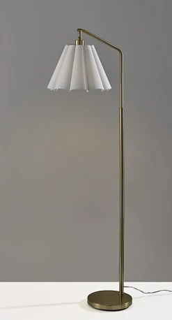 Adesso Lyra Floor Lamp, Antique Brass/White Fabric Shade