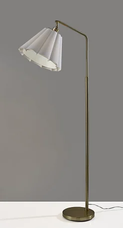 Adesso Lyra Floor Lamp, Antique Brass/White Fabric Shade