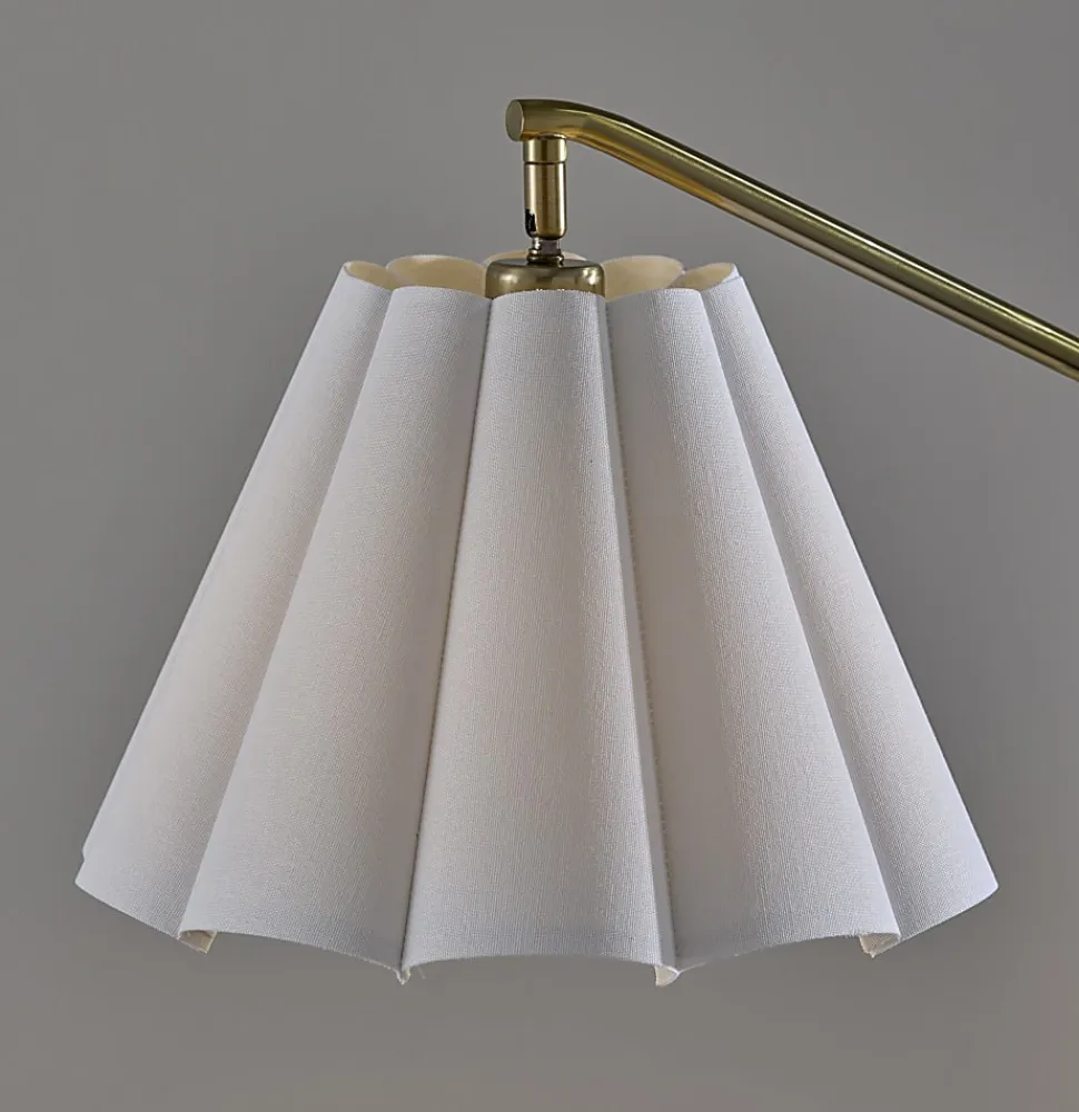 Adesso Lyra Floor Lamp, Antique Brass/White Fabric Shade
