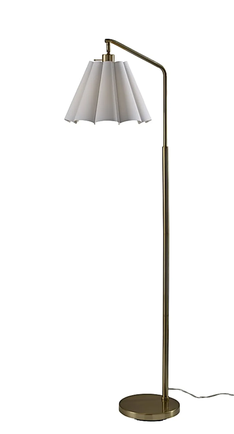 Adesso Lyra Floor Lamp, Antique Brass/White Fabric Shade