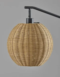 Adesso Maeve Floor Lamp, Black/Brown Rattan Shade
