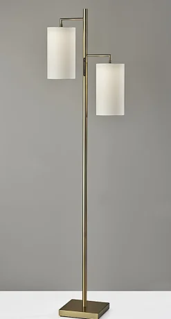 Adesso Matilda LED Tree Lamp With Smart Switch, 67"H, White/Antique Brass