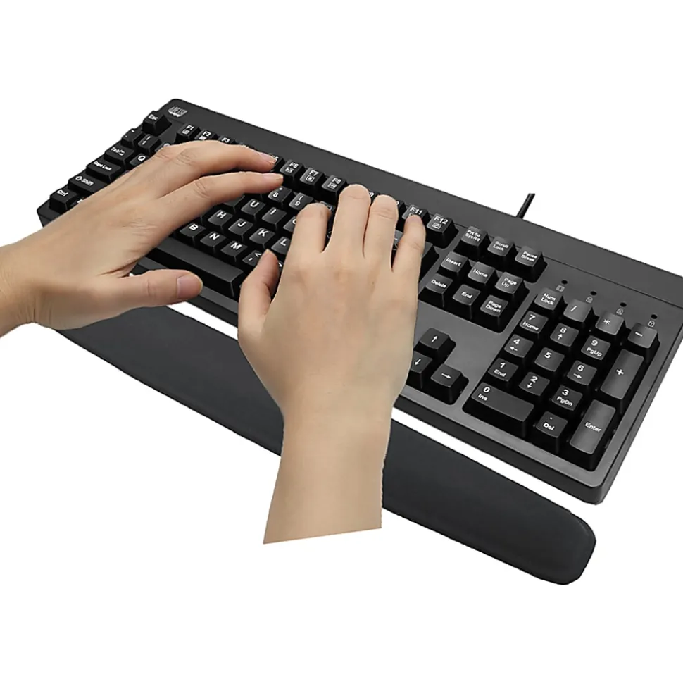 Adesso Memory Foam Keyboard Wrist Rest, 0.88"H x 3.25"W, Black, Rubber, Fiber, Memory Foam, Anti-slip