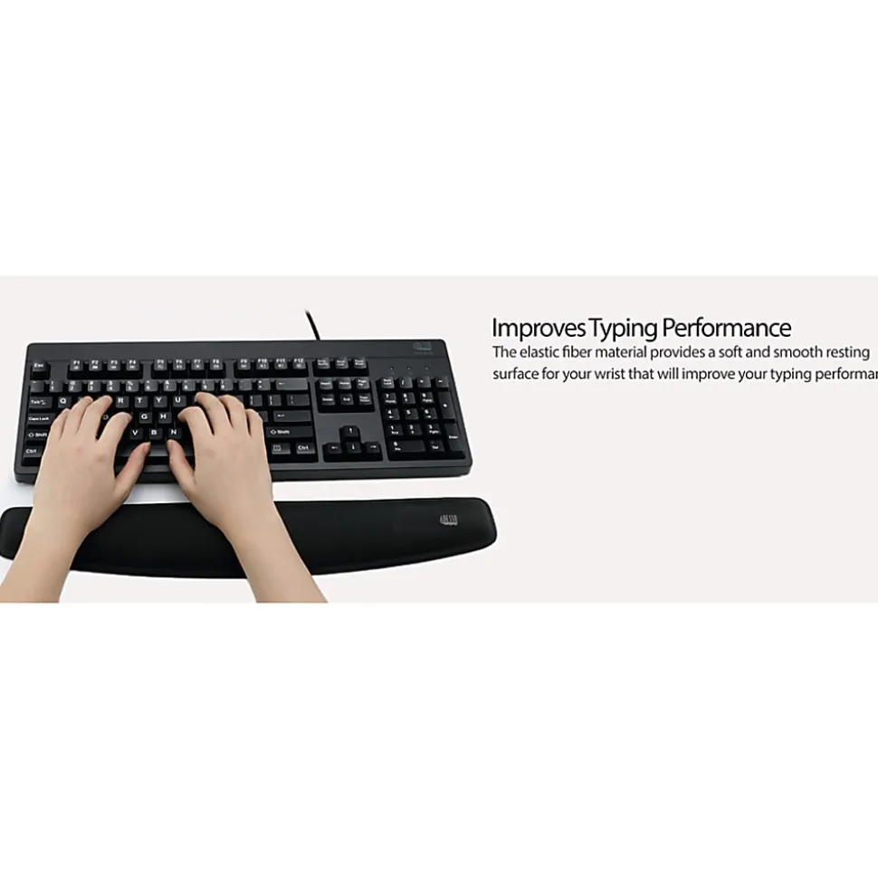 Adesso Memory Foam Keyboard Wrist Rest, 0.88"H x 3.25"W, Black, Rubber, Fiber, Memory Foam, Anti-slip