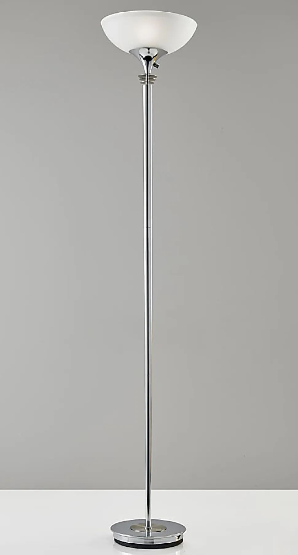 Adesso® Metropolis 300W Torchiere Floor Lamp, 71 1/2"H, Frosted White Shade/Chrome Base