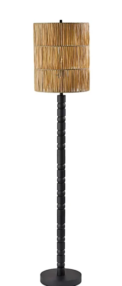 Adesso Norfolk Floor Lamp, Black with Woven Paper Raffia