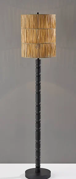 Adesso Norfolk Floor Lamp, Black with Woven Paper Raffia