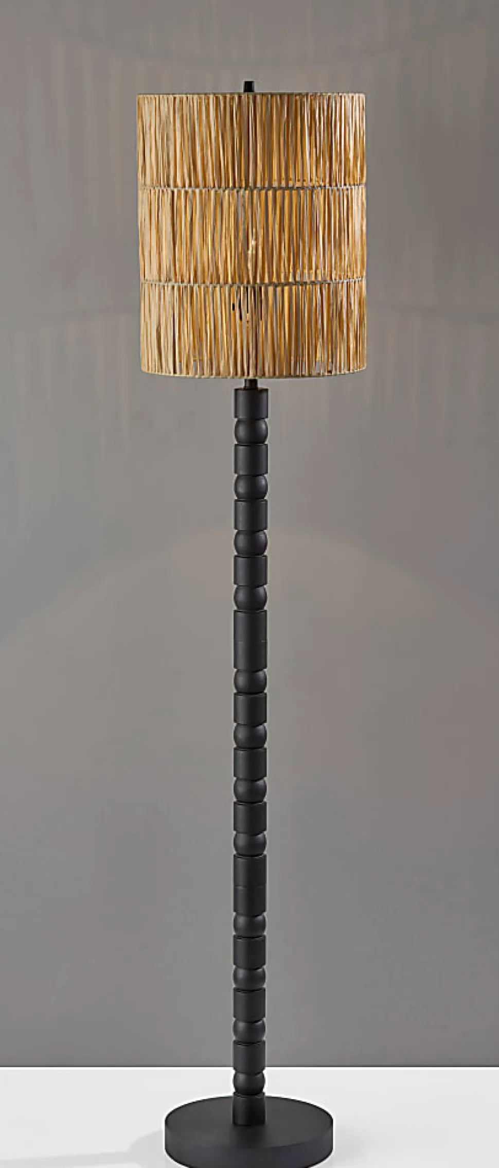 Adesso Norfolk Floor Lamp, Black with Woven Paper Raffia