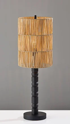 Adesso Norfolk Table Lamp, Black with Woven Paper Raffia