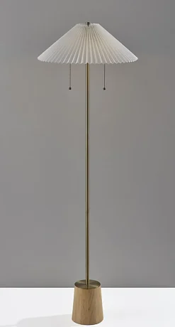 Adesso Ophelia Floor Lamp, Antique Brass/White Fabric Shade
