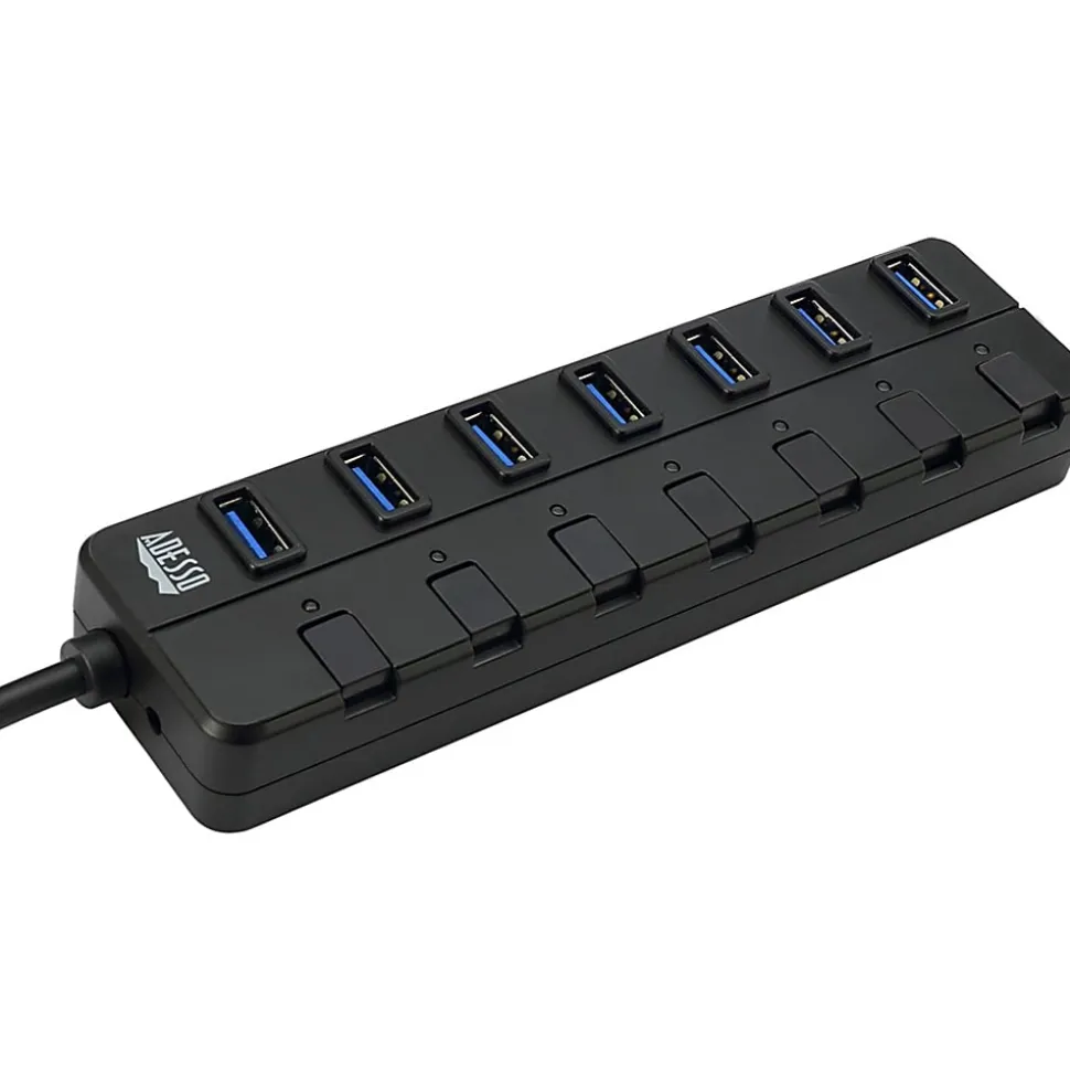 Adesso 7-ports USB 3.0 Hub with 5V2A Power Adaptor - USB - External - 7 USB Port(s) - 7 USB 3.0 Port(s) - PC, Mac