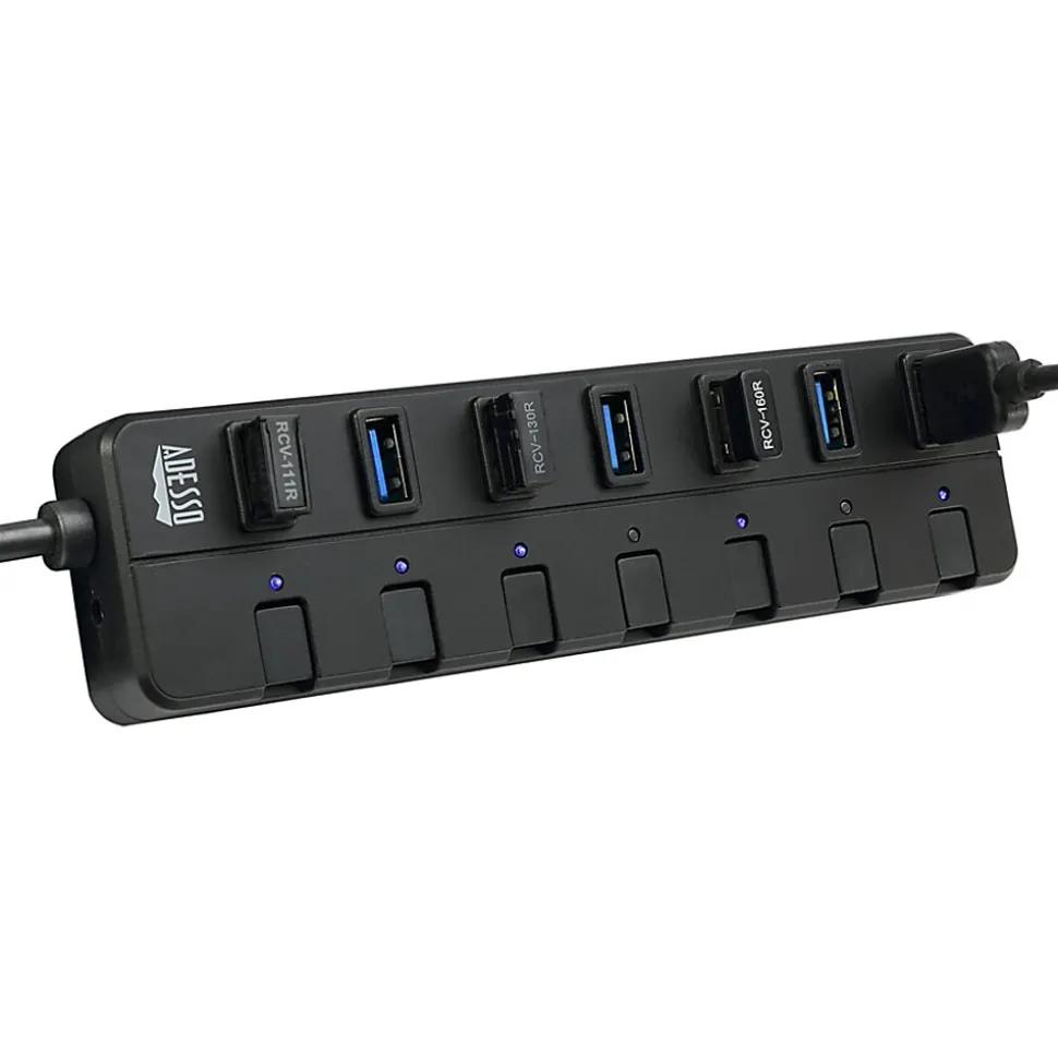 Adesso 7-ports USB 3.0 Hub with 5V2A Power Adaptor - USB - External - 7 USB Port(s) - 7 USB 3.0 Port(s) - PC, Mac