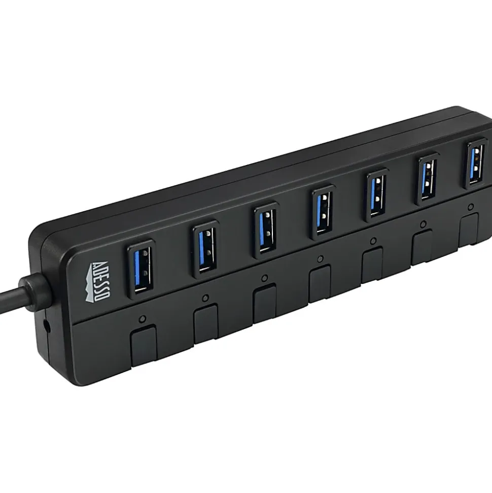 Adesso 7-ports USB 3.0 Hub with 5V2A Power Adaptor - USB - External - 7 USB Port(s) - 7 USB 3.0 Port(s) - PC, Mac