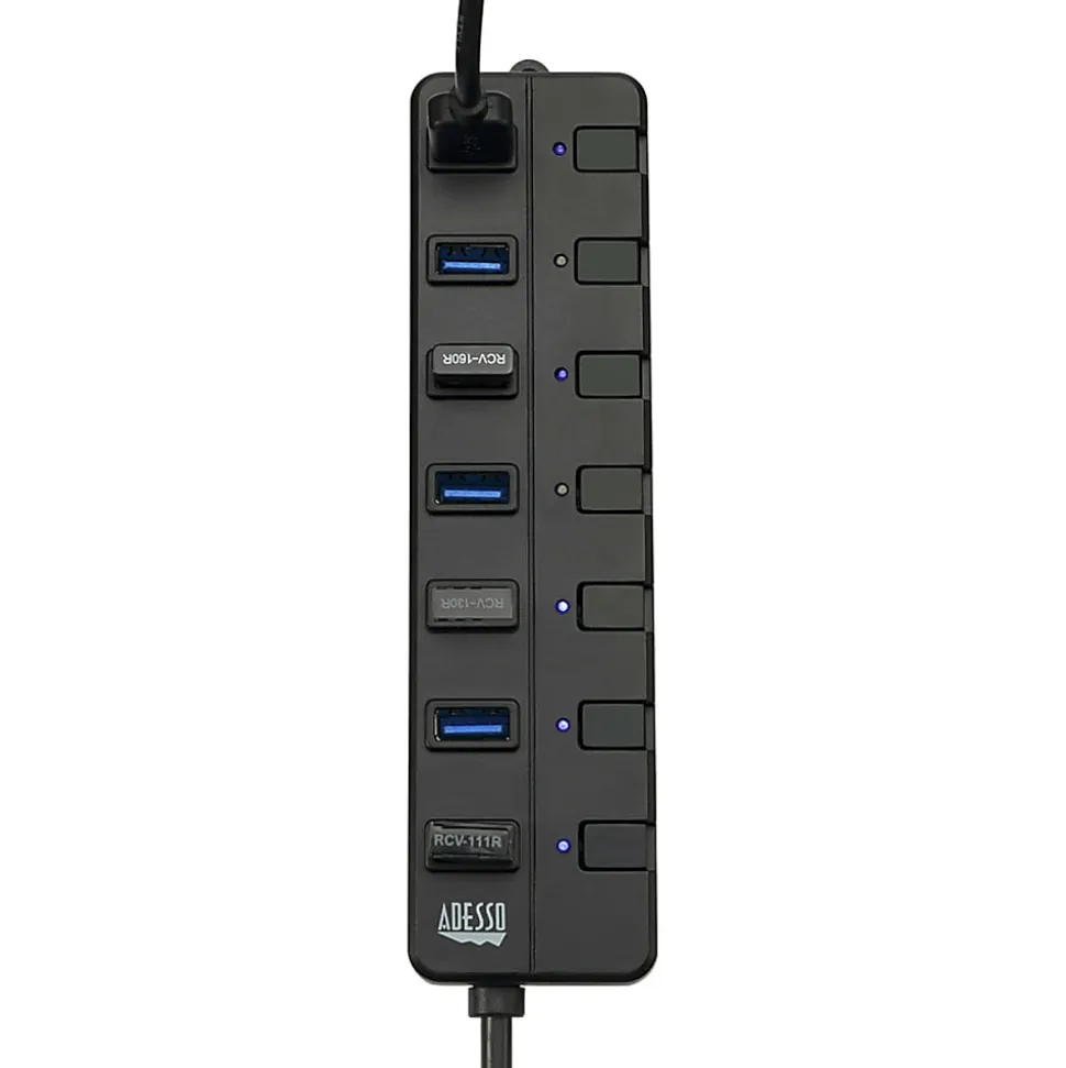 Adesso 7-ports USB 3.0 Hub with 5V2A Power Adaptor - USB - External - 7 USB Port(s) - 7 USB 3.0 Port(s) - PC, Mac