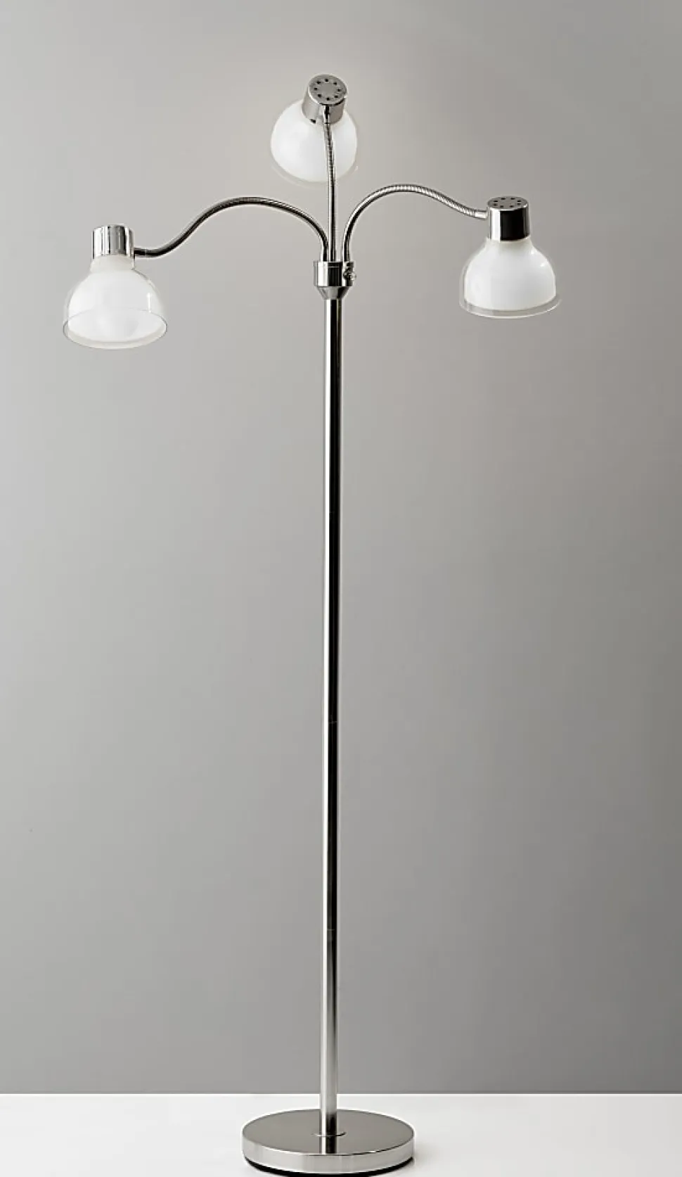 Adesso® Presley 3-Arm Floor Lamp, 69"H, Clear Shade/Polished Nickel Base