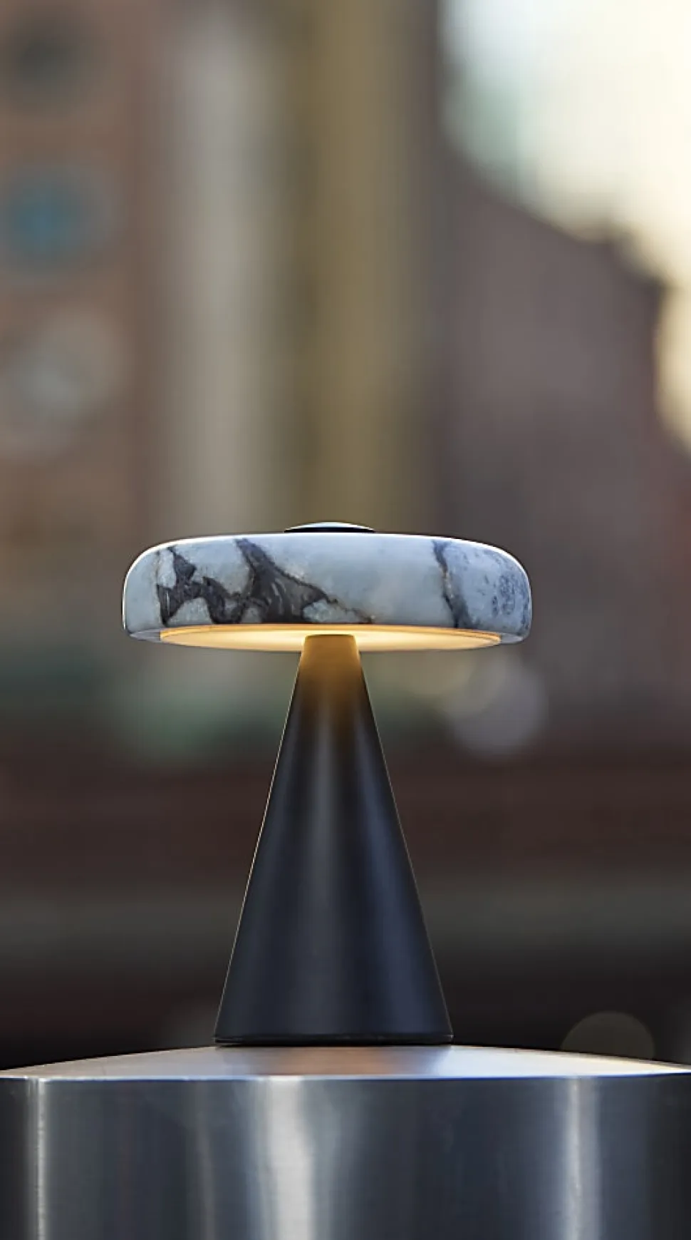 Adesso Randy 9"H Cordless Table Lamp, Marble/Black