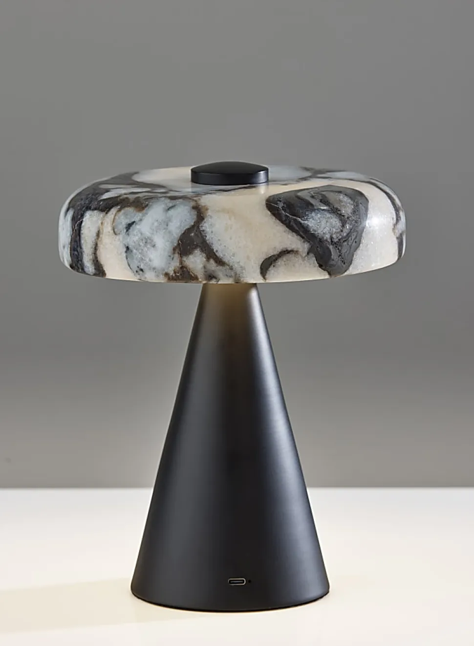 Adesso Randy 9"H Cordless Table Lamp, Marble/Black