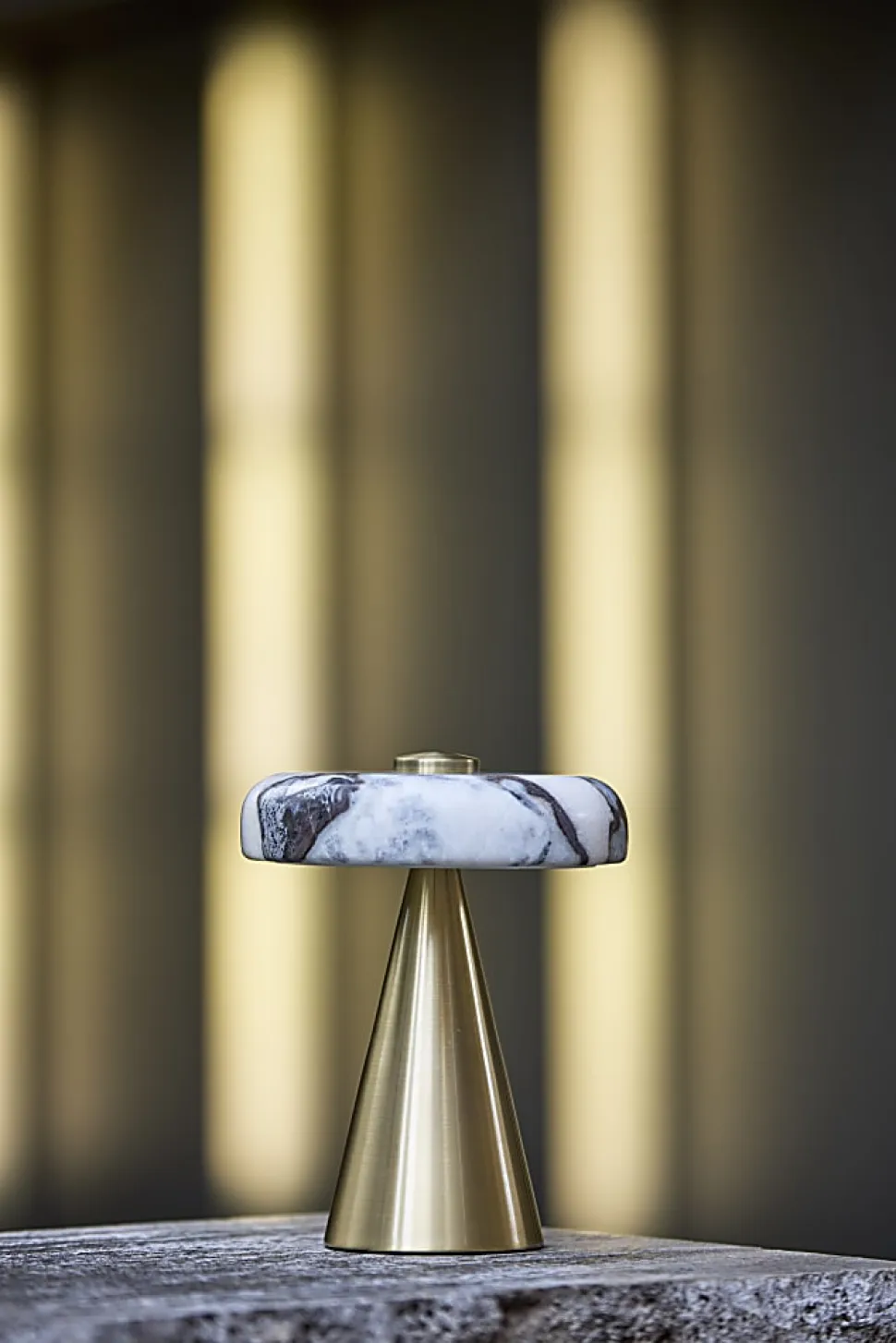 Adesso Randy LED Cordless Table Lamp, Antique Brass with Marble Shade