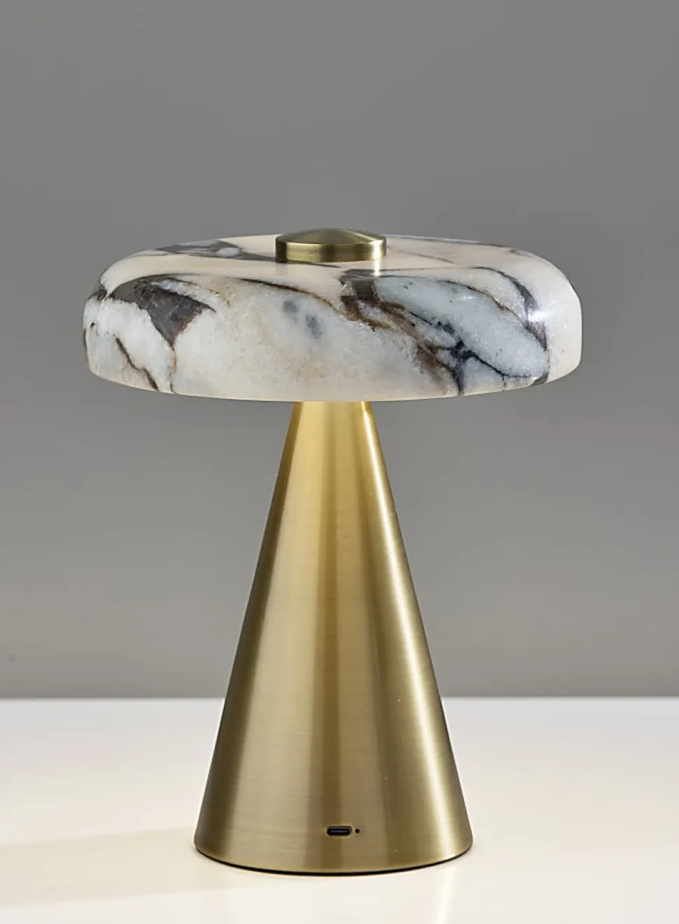 Adesso Randy LED Cordless Table Lamp, Antique Brass with Marble Shade
