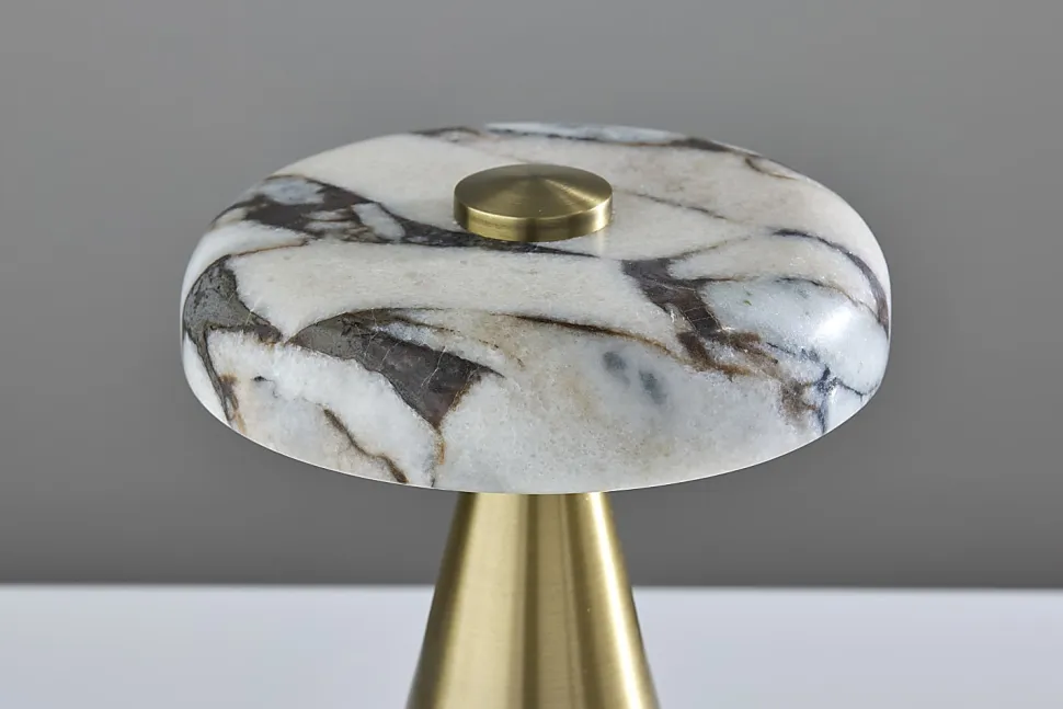 Adesso Randy LED Cordless Table Lamp, Antique Brass with Marble Shade