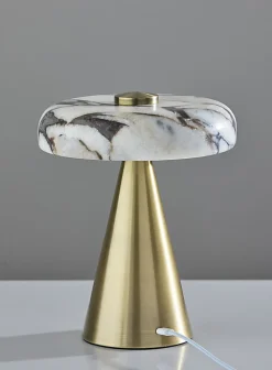 Adesso Randy LED Cordless Table Lamp, Antique Brass with Marble Shade