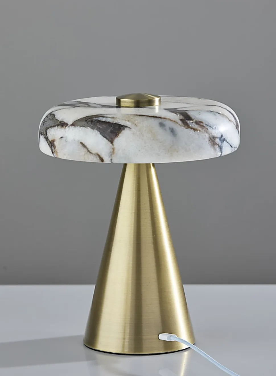 Adesso Randy LED Cordless Table Lamp, Antique Brass with Marble Shade