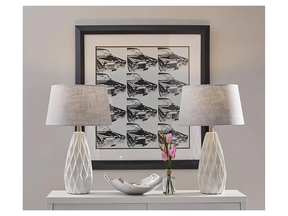 Adesso® Simplee Joan 2-Piece Table Lamp Set, Light Grey Shades/White Bases