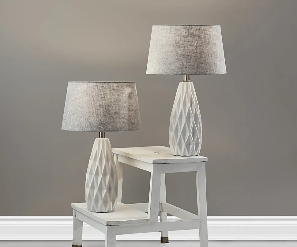 Adesso® Simplee Joan 2-Piece Table Lamp Set, Light Grey Shades/White Bases